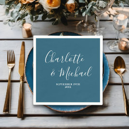 Guardanapo De Papel Casamento Minimalista de Script Azul