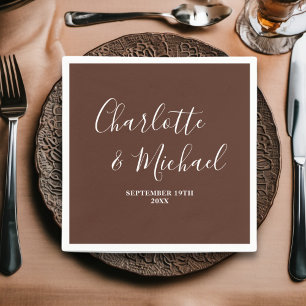 Guardanapo De Papel Casamento Minimalista de Script Brown