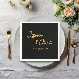 Guardanapo De Papel Casamento Minimalista de Script Dourado Preto