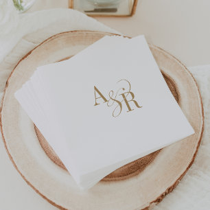 Guardanapo De Papel Casamento Minimalista do Boho Branco Dourado Cláss