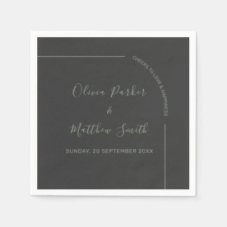 Guardanapo De Papel Casamento Minimalista Elegante em Carvão e Verde S
