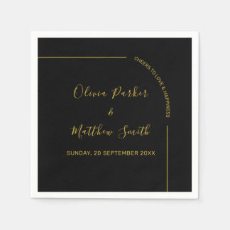 Guardanapo De Papel Casamento Minimalista Elegante Preto e Dourado