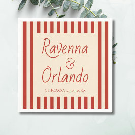 Guardanapo De Papel Casamento Minimalista Retro com Listras de Marfim