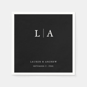 Guardanapo De Papel Casamento Minimalista Simples Monograma Preto