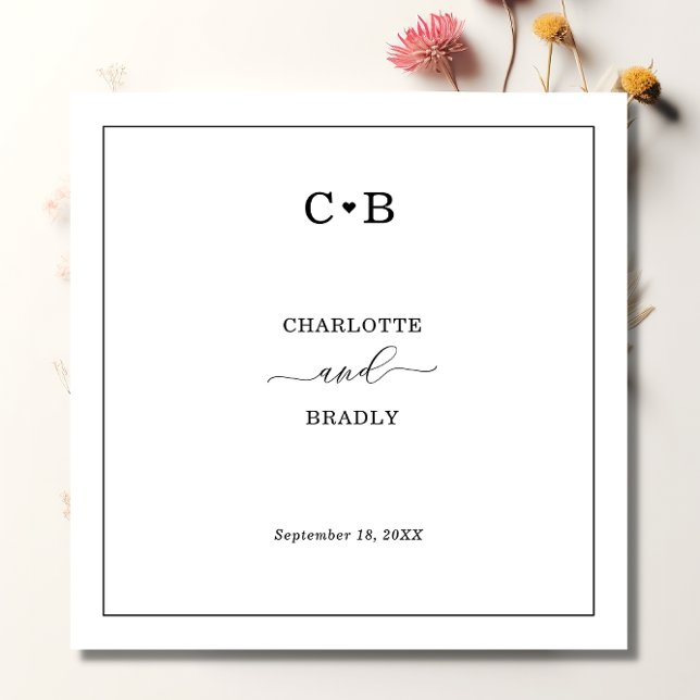 Guardanapo De Papel Casamento Mínimo de Borda Branca e Negra Chic (Criador carregado)