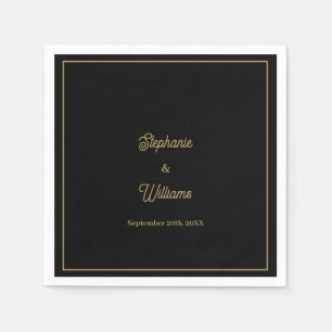 Guardanapo De Papel Casamento Mínimo Dourado do Elegante Negro Simples