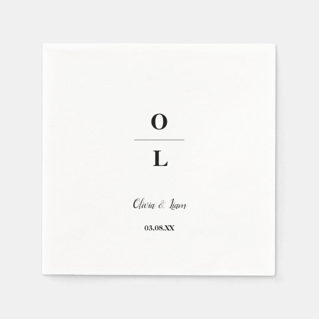 Guardanapo De Papel Casamento Mínimo e Branco Chic e Negro (Frente)