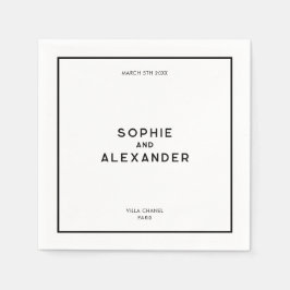 Guardanapo De Papel Casamento Mínimo Francês Negro e Branco Chic