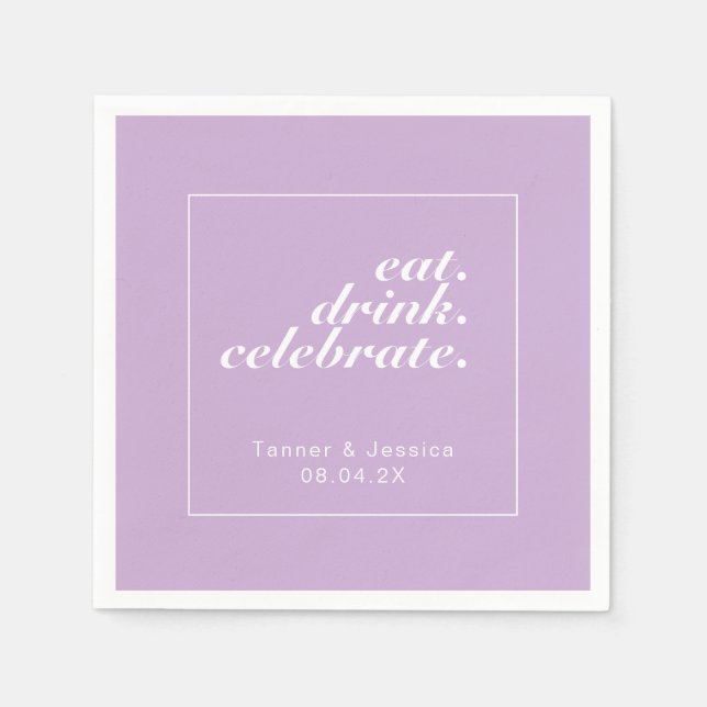 Guardanapo De Papel Casamento Mínimo Moderno e Púrpura Branca (Frente)