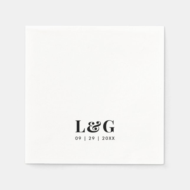 Guardanapo De Papel Casamento Mínimo Negro e Branco em Monograma (Frente)