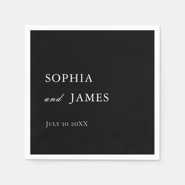 Guardanapo De Papel Casamento Mínimo Negro Elegante (Frente)