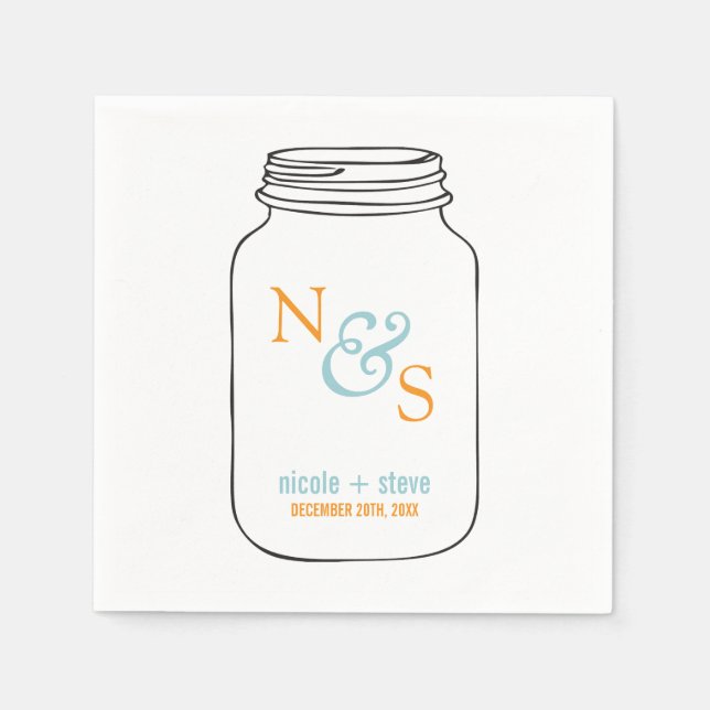 Guardanapo De Papel Casamento Mint e Tangerine Mason Jar Monogrammed (Frente)