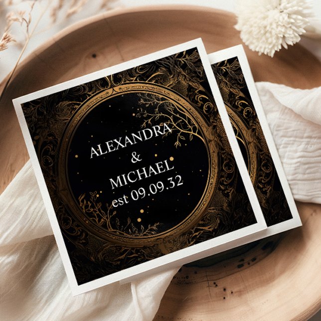 Guardanapo De Papel Casamento Místico Celestial Preto e Dourado (Criador carregado)