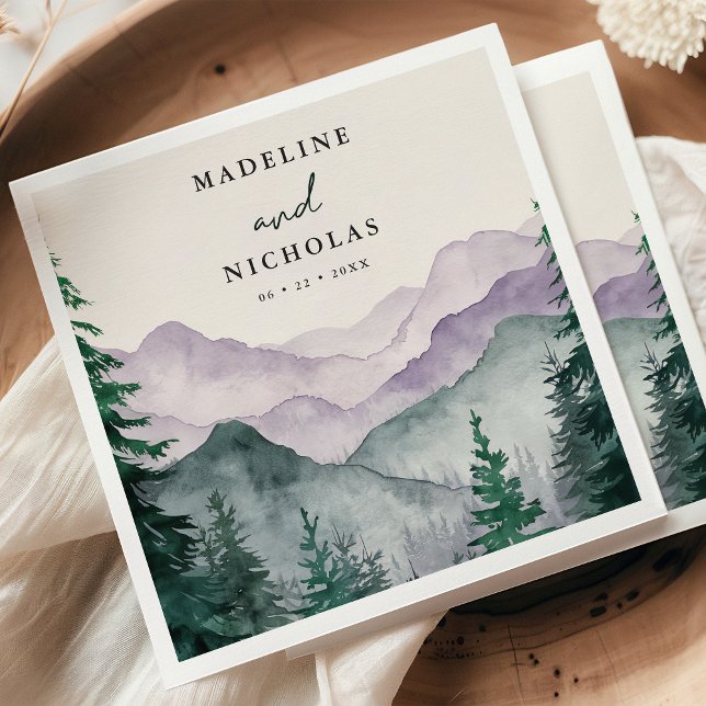 Guardanapo De Papel Casamento Misty Mountain Forest Watercolor (Criador carregado)