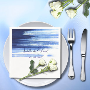 Guardanapo De Papel Casamento Modernno em Azul Naval e Aquarela Branca