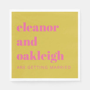 Guardanapo De Papel Casamento Moderno Amarelo Cor-de-Rosa Brilhante