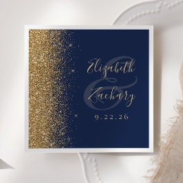 Guardanapo De Papel Casamento Moderno Azul Marinho Brilho Dourado