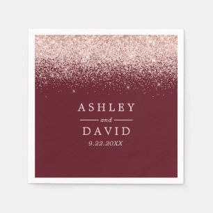 Guardanapo De Papel Casamento Moderno Burgundy com Confete em Dourado 