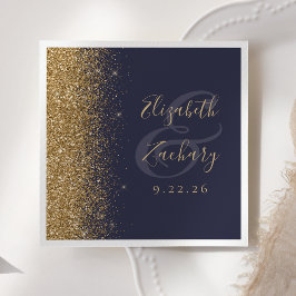 Guardanapo De Papel Casamento Moderno com Borda de Glitter Azul Escuro