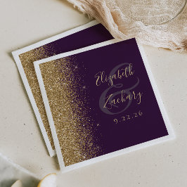 Guardanapo De Papel Casamento Moderno com Brilho Roxo Dourado