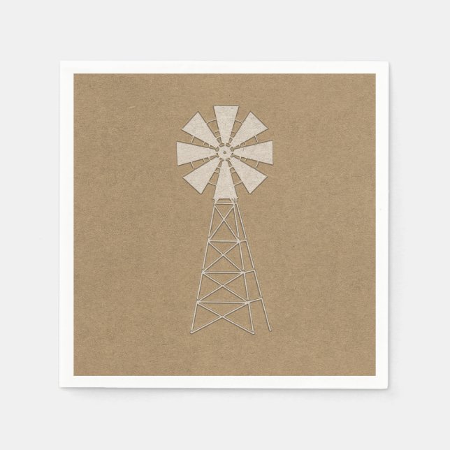 Guardanapo De Papel Casamento Moderno com Moinho de Vento Rústico Marr (Frente)