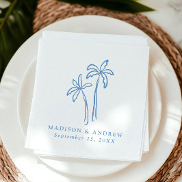 Guardanapo De Papel Casamento Moderno com Palmeiras Azuis Desenhadas à