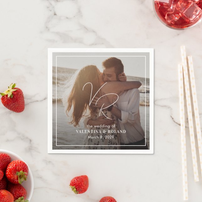 Guardanapo De Papel Casamento Moderno de Foto Branca e Preta (Insitu)
