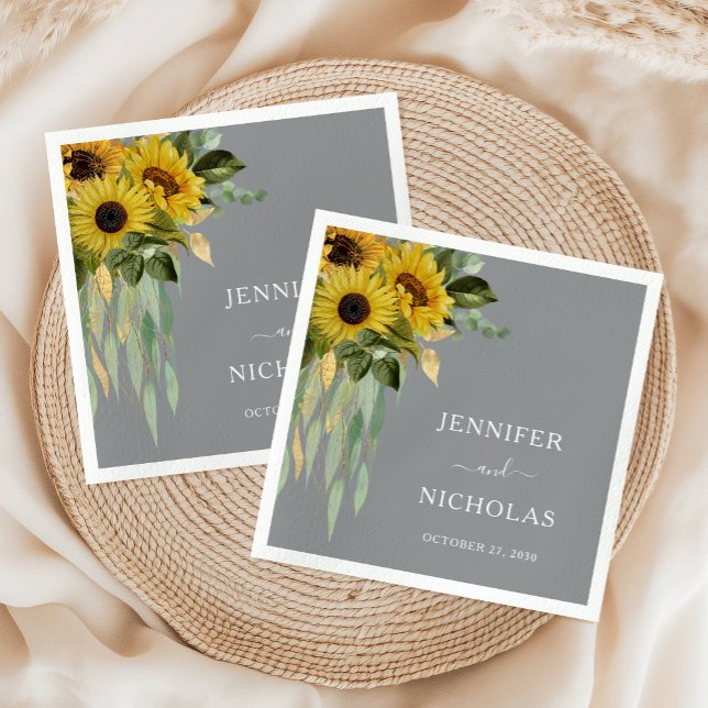 Guardanapo De Papel Casamento Moderno de Girassol Eucalyptus (Modern Sunflower Eucalyptus Wedding Napkins)