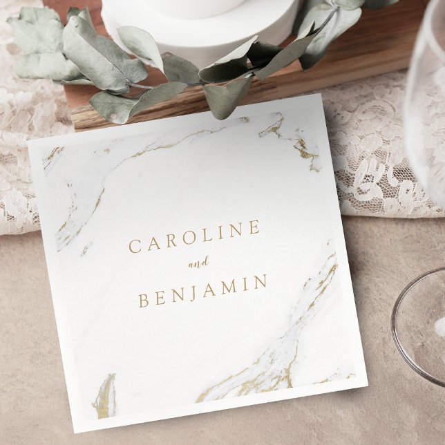 Guardanapo De Papel Casamento moderno de luxo com folhas de ouro falsa (Faux gold foil marble luxury modern wedding paper napkins)