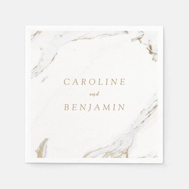 Guardanapo De Papel Casamento moderno de luxo com folhas de ouro falsa (Frente)