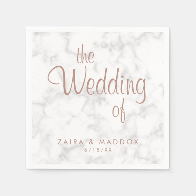 Guardanapo De Papel Casamento Moderno de Script Dourado Marble Rosa (Frente)