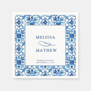 Guardanapo De Papel Casamento Moderno do Mediterrâneo Azul e Branco