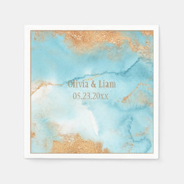 Guardanapo De Papel Casamento Moderno do Nome do Abstrato Turquesa Dou