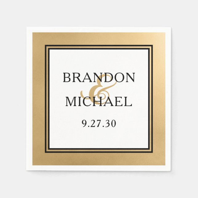 Guardanapo De Papel Casamento Moderno Dourado LGBTQ Napkins (Frente)