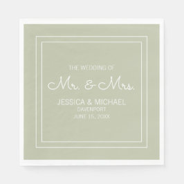 Guardanapo De Papel Casamento Moderno Elegante Chic Verde Sage Branco