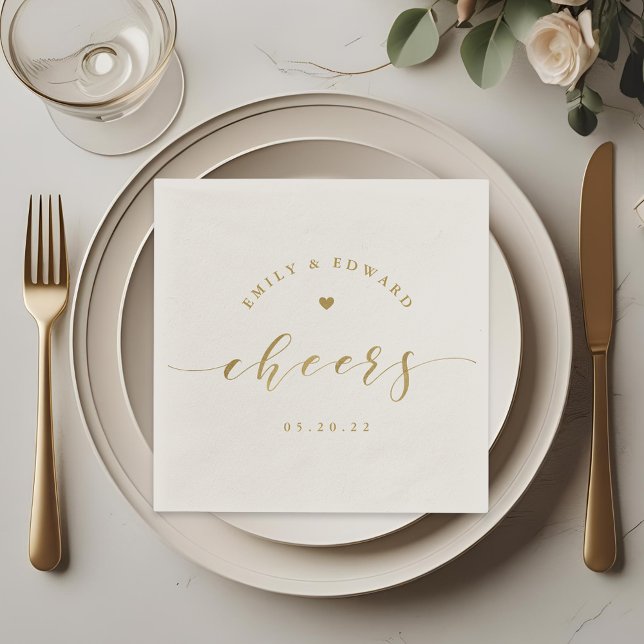 Guardanapo De Papel Casamento Moderno Elegante com Letra Dourada (Criador carregado)