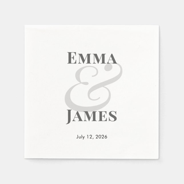 Guardanapo De Papel Casamento moderno elegante com nomes | Data Cockta (Frente)