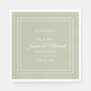 Guardanapo De Papel Casamento Moderno Elegante em Verde Sage e Branco