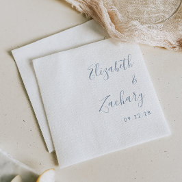 Guardanapo De Papel Casamento Moderno em Azul Poeirento Script