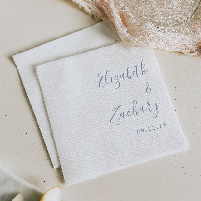 Guardanapo De Papel Casamento Moderno em Azul Poeirento Script (Criador carregado)
