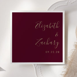 Guardanapo De Papel Casamento Moderno em Burgundy e Dourado