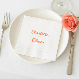 Guardanapo De Papel Casamento Moderno em Letra Coral Laranja