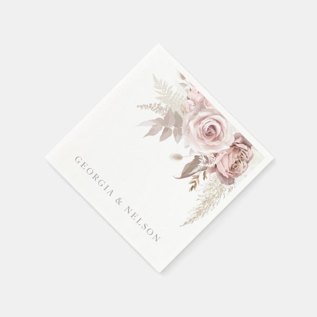 Guardanapo De Papel Casamento Moderno Floral Cor-de-Rosa Esbranquiçada (Canto)