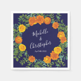 Guardanapo De Papel Casamento Moderno Floral Rosa Azul e Laranja