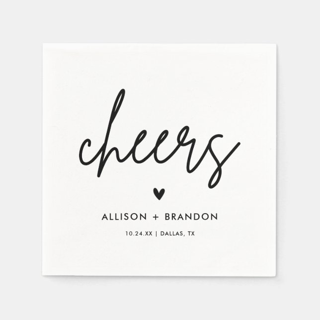 Guardanapo De Papel Casamento Moderno Minimalista Cheers Napkins (Frente)