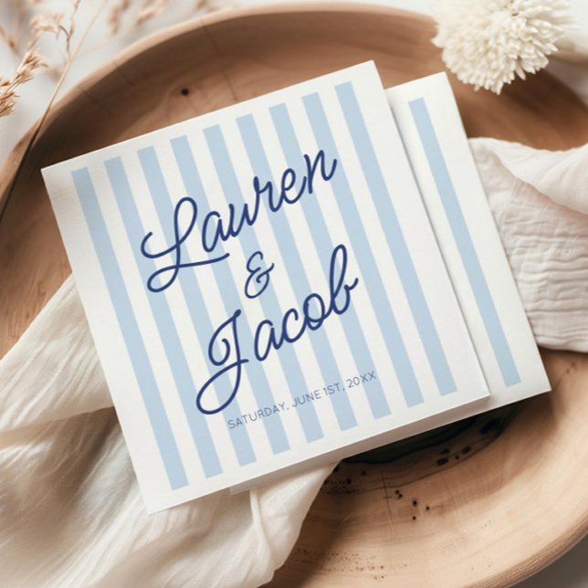 Guardanapo De Papel Casamento Moderno Minimalista com Listras Azuis (Criador carregado)