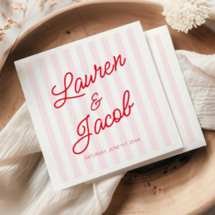 Guardanapo De Papel Casamento Moderno Minimalista com Listras Vermelha