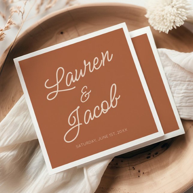 Guardanapo De Papel Casamento Moderno Minimalista Marrom Boho (Criador carregado)