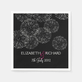 Guardanapo De Papel Casamento Moderno Preto Branco Boho Chic Daisy 