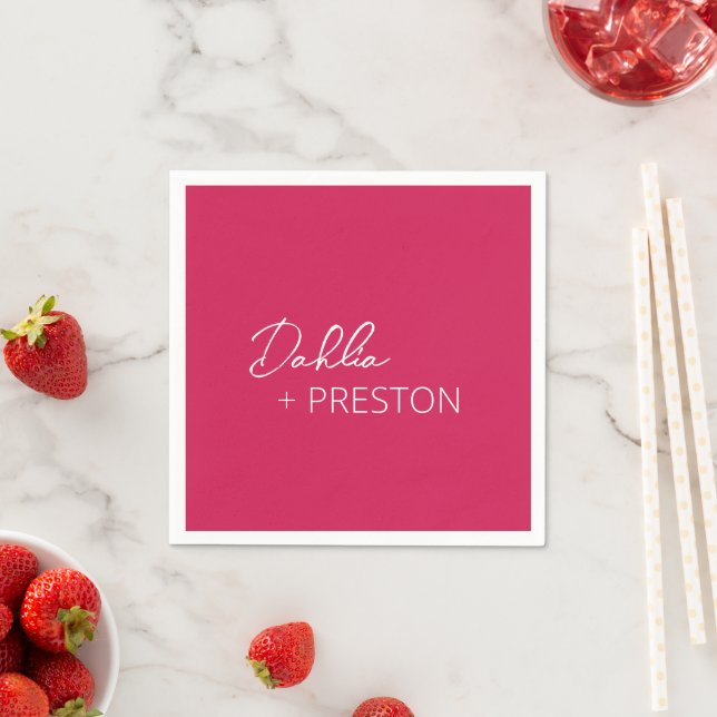 Guardanapo De Papel Casamento Moderno Rosa Quente Mínimo (Insitu)